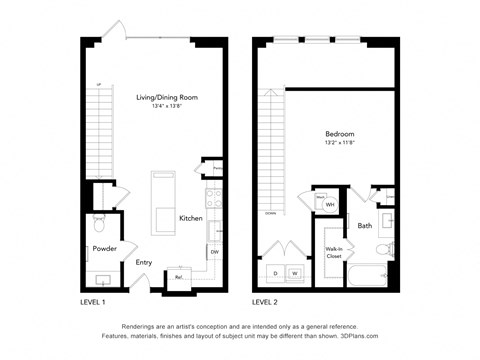 Floor plan for 1 bed, 1 bath, 962 sqft